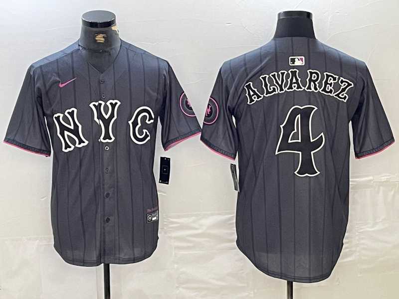 Mens New York Mets #4 Francisco Alvarez Gray 2024 City Connect Cool Base Stitched Jersey->new york mets->MLB Jersey